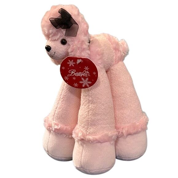 Bestever Funny Feet Pink Poodle Dog Stuffed Animal Plush Toy 11” Black Bow w Tag - Picture 1 of 11